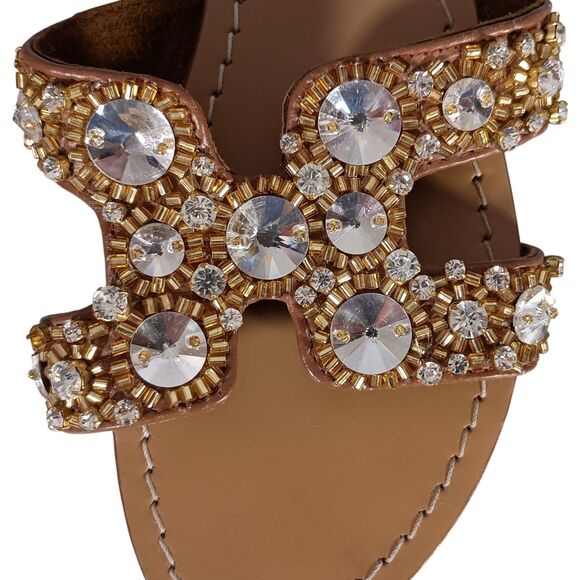 Mystique Sandals 6 Womens Brown Leather Flat Comfort Slip On Casual Jeweled - Picture 4 of 9